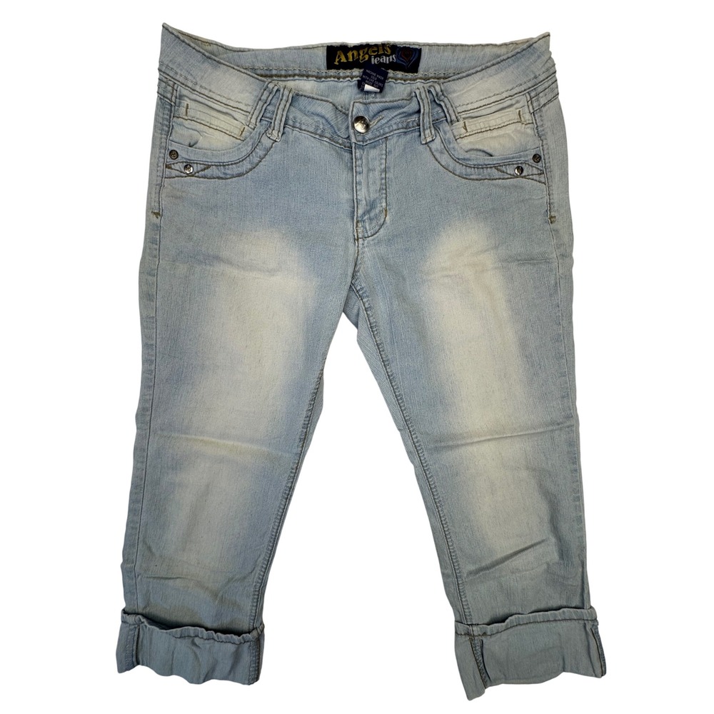 Angels Jeans Capri Pants Women Size 9 Light Wash Blue Embellished Y2K‎